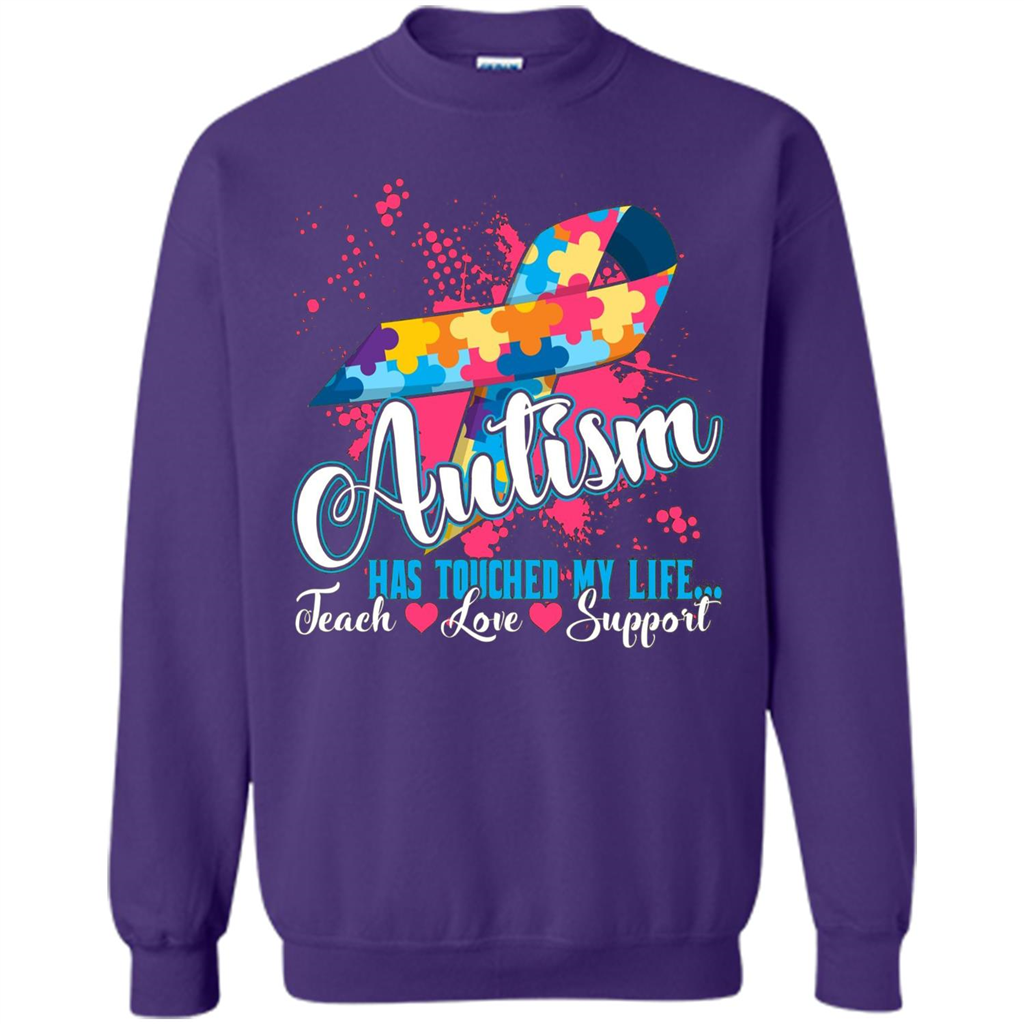 Autism Teacher T-shirts Autism Has Touched My Life Teach Love Support Orange