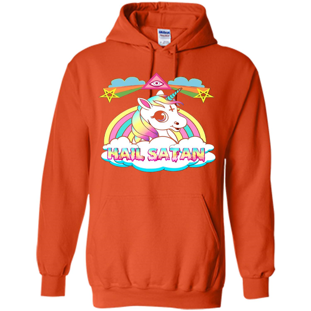 Unicorn Hail Satan Death Metal Rainbown T-shirt Orange