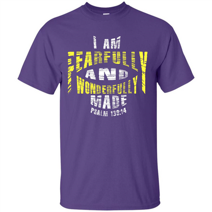 Christian T-shirt I Am Fearfully And Wonderfully Made Psalm Purple