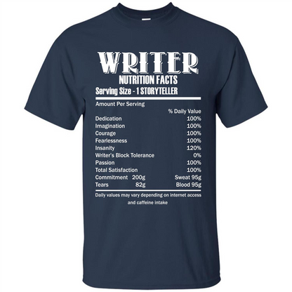 Writer Nutrition Facts Serving Size T-shirt Navy