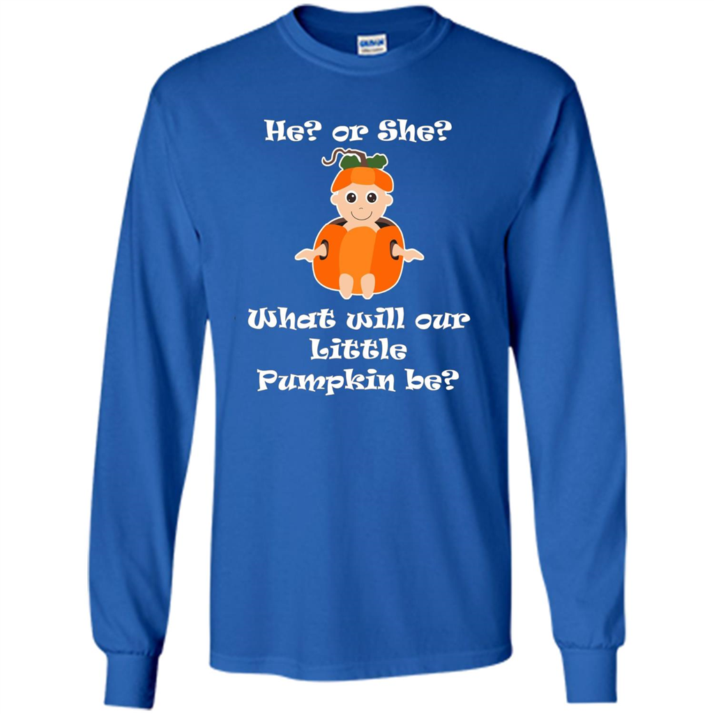 He Or She What Will Little Pumpkin Be Baby Shower T-shirt Royal