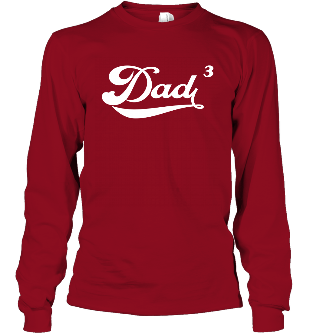 Dad 3 Cubed Dad To The Third Power Three Kids Shirt Long Sleeve T-Shirt Long Sleeve T-Shirt Cardinal Red