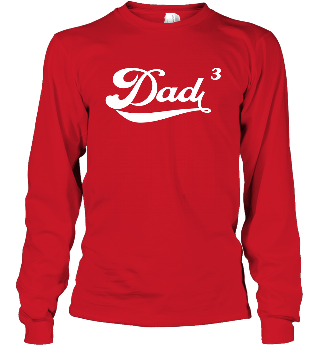Dad 3 Cubed Dad To The Third Power Three Kids Shirt Long Sleeve T-Shirt Long Sleeve T-Shirt Red