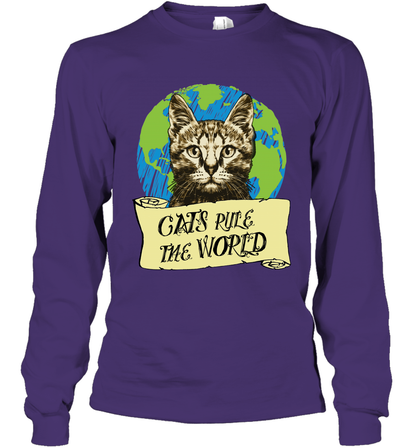 Cats Rule The World Kitten Shirt Long Sleeve T-Shirt Long Sleeve T-Shirt Purple
