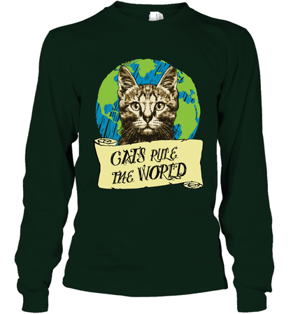 Cats Rule The World Kitten Shirt Long Sleeve T-Shirt Long Sleeve T-Shirt Forest Green