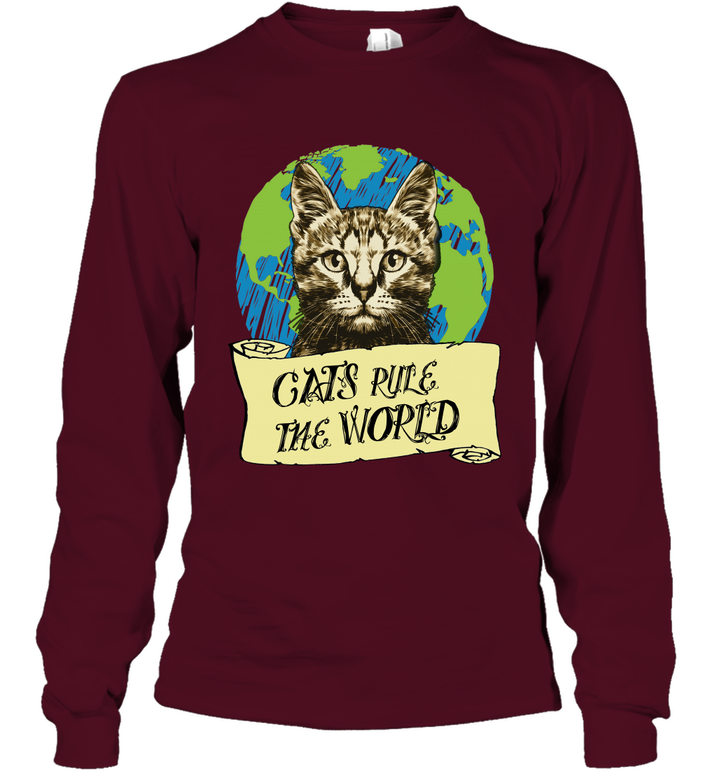 Cats Rule The World Kitten Shirt Long Sleeve T-Shirt Long Sleeve T-Shirt Maroon
