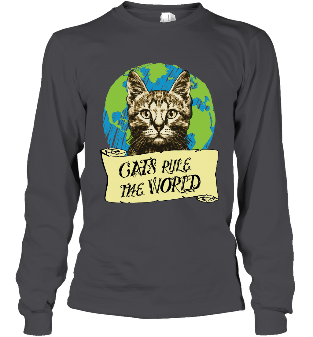 Cats Rule The World Kitten Shirt Long Sleeve T-Shirt Long Sleeve T-Shirt Dark Heather