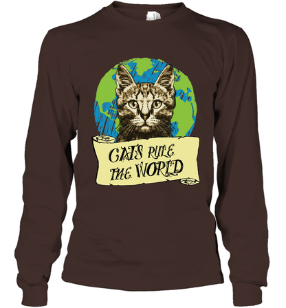 Cats Rule The World Kitten Shirt Long Sleeve T-Shirt Long Sleeve T-Shirt Dark Chocolate