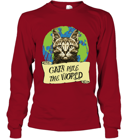 Cats Rule The World Kitten Shirt Long Sleeve T-Shirt Long Sleeve T-Shirt Cardinal Red