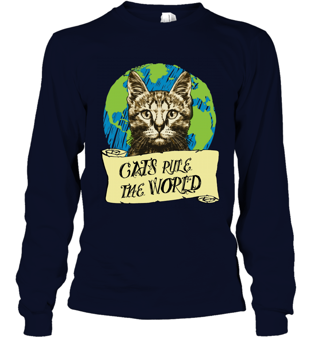 Cats Rule The World Kitten Shirt Long Sleeve T-Shirt Long Sleeve T-Shirt Navy