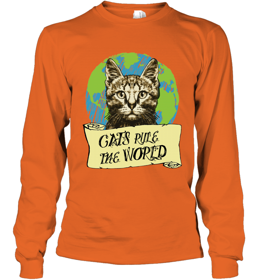 Cats Rule The World Kitten Shirt Long Sleeve T-Shirt Long Sleeve T-Shirt Orange
