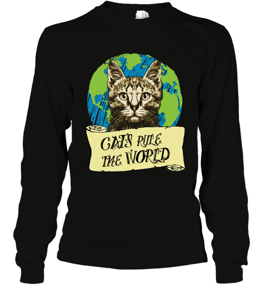 Cats Rule The World Kitten Shirt Long Sleeve T-Shirt Long Sleeve T-Shirt Black