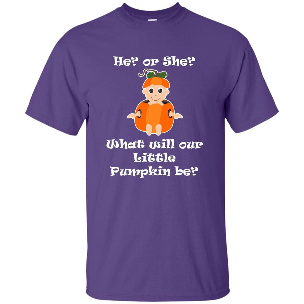 He Or She What Will Little Pumpkin Be Baby Shower T-shirt Purple