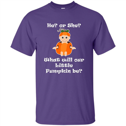 He Or She What Will Little Pumpkin Be Baby Shower T-shirt Purple