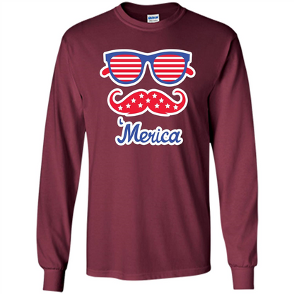 Merica Sunglasses Shirt Stars Stripes July 4th T-shirt Maroon