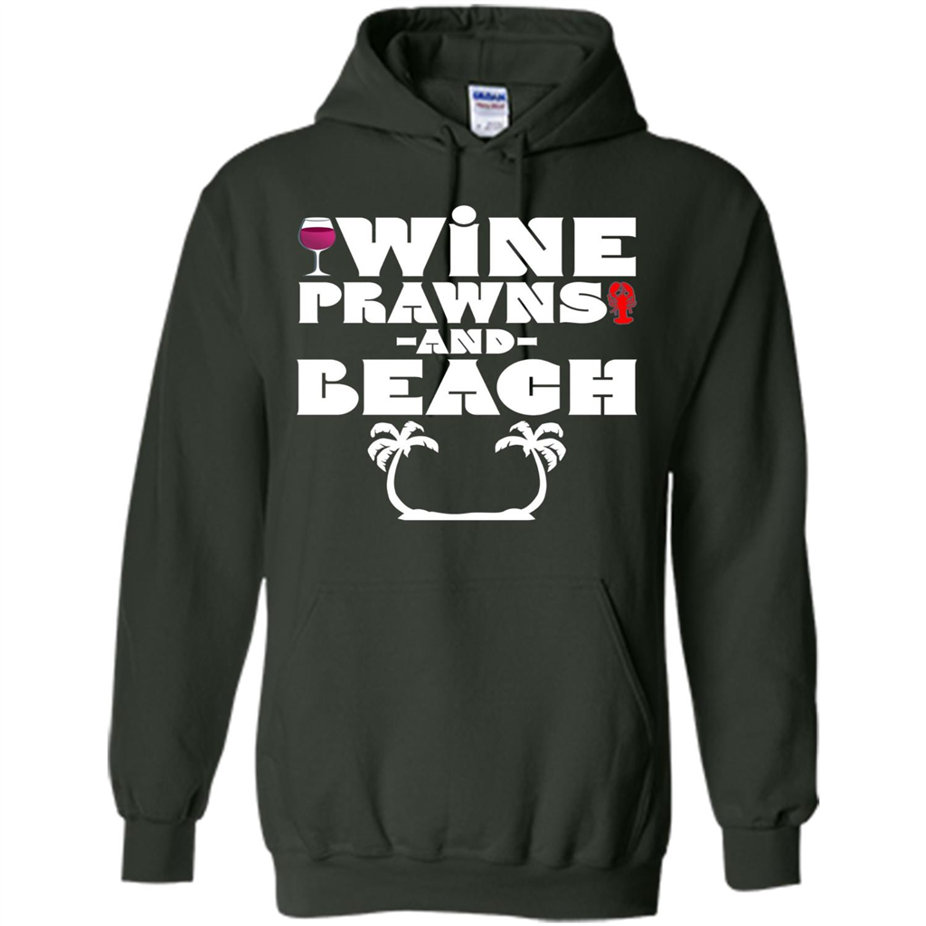 Wine Summer Time With Beach And Prawns T-Shirt Forest Green