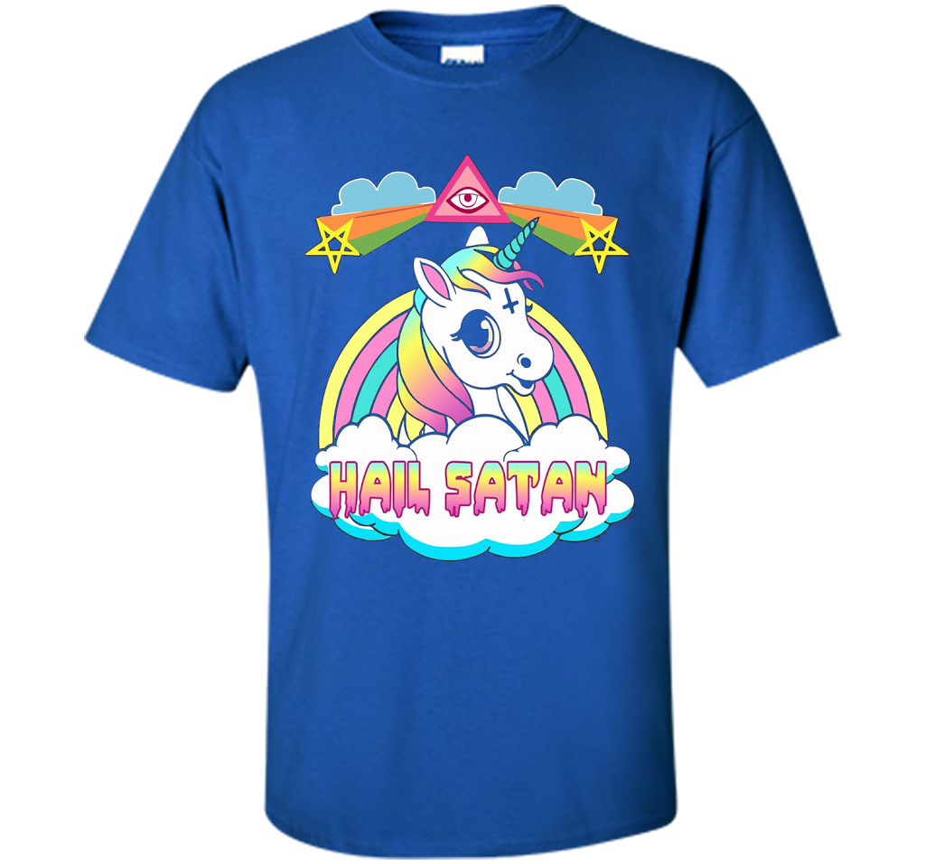 Unicorn Hail Satan Death Metal Rainbown T-shirt Royal
