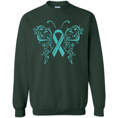 Ovarian Cancer Awareness Butterfly T-Shirt Forest Green