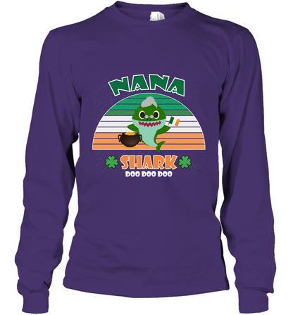 Irish Nana Shark Saint Patricks Day Family Shirt Long Sleeve T-Shirt Purple