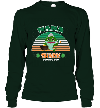 Irish Nana Shark Saint Patricks Day Family Shirt Long Sleeve T-Shirt Forest Green
