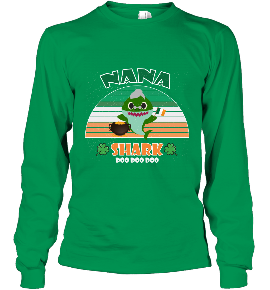 Irish Nana Shark Saint Patricks Day Family Shirt Long Sleeve T-Shirt Irish Green