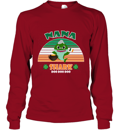 Irish Nana Shark Saint Patricks Day Family Shirt Long Sleeve T-Shirt Cardinal Red