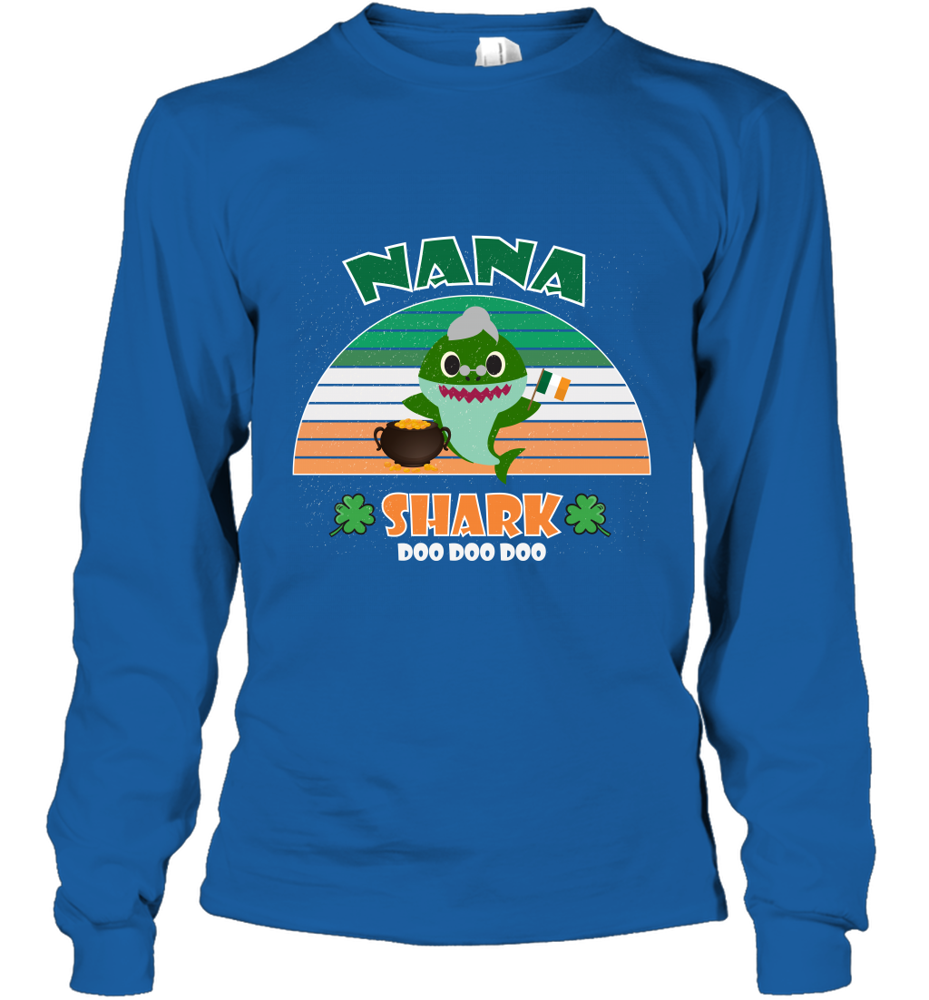 Irish Nana Shark Saint Patricks Day Family Shirt Long Sleeve T-Shirt Royal