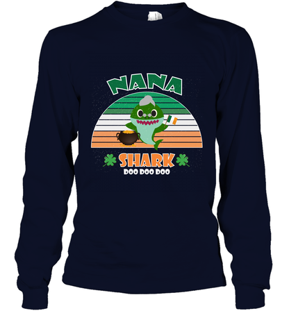 Irish Nana Shark Saint Patricks Day Family Shirt Long Sleeve T-Shirt Navy