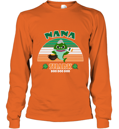 Irish Nana Shark Saint Patricks Day Family Shirt Long Sleeve T-Shirt Orange