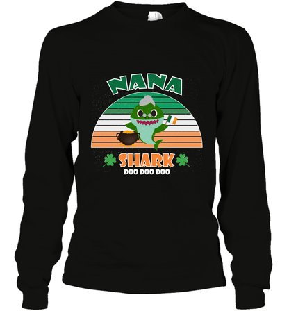 Irish Nana Shark Saint Patricks Day Family Shirt Long Sleeve T-Shirt Black