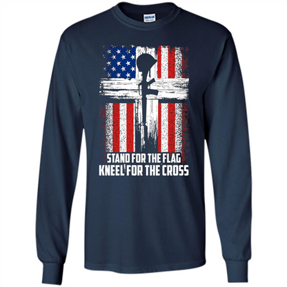 Military T-shirt Stand For The Flag Kneel For The Cross T-Shirt Navy
