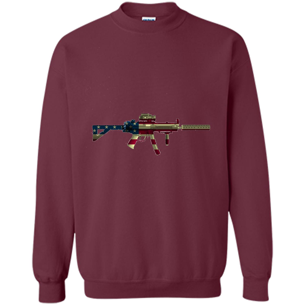 Assault Rifle Gun Flag Red White And Blue Gun T-shirt Maroon