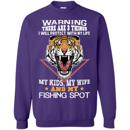 Fisherman T-shirt Warning There Are 3 Things I Will Protect With My Life Purple