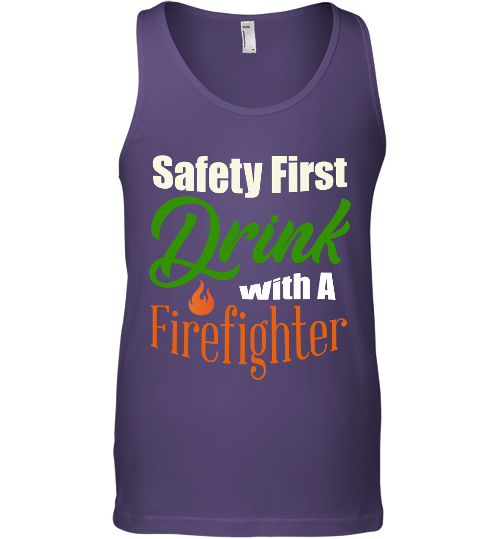 Safety First Drink With A Firefighter Saint Patricks Day Shirt Tank Top Purple