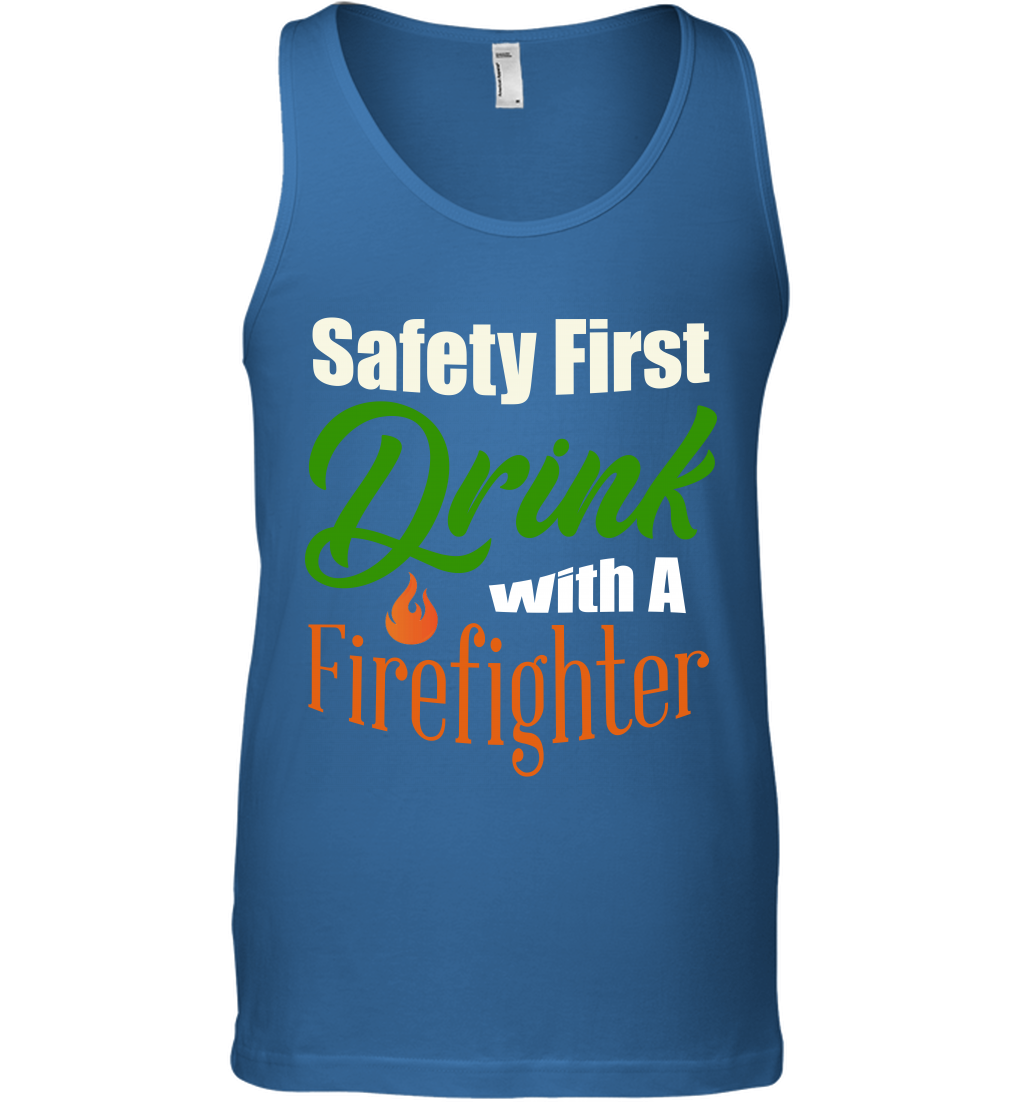 Safety First Drink With A Firefighter Saint Patricks Day Shirt Tank Top Royal