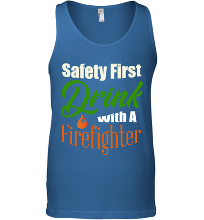Safety First Drink With A Firefighter Saint Patricks Day Shirt Tank Top Royal