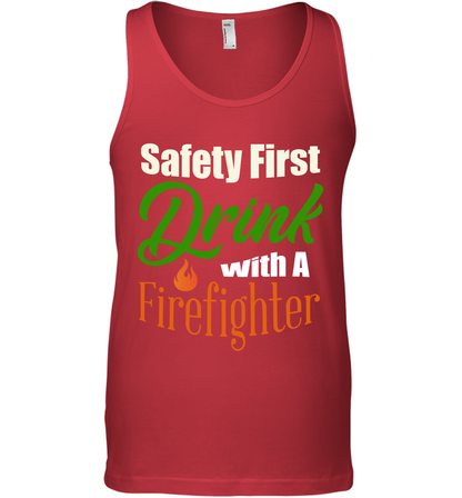 Safety First Drink With A Firefighter Saint Patricks Day Shirt Tank Top Red
