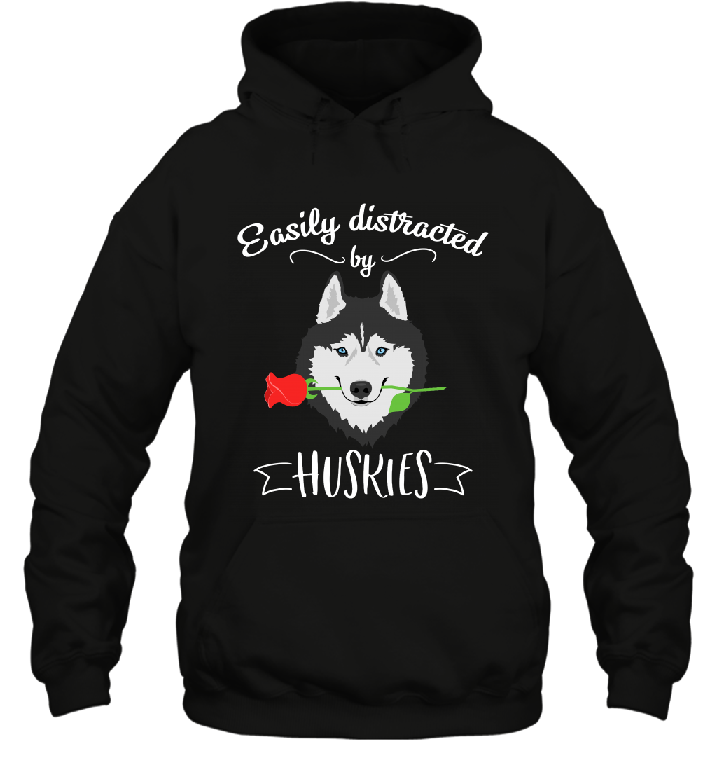 Easily Distracted By Huskies Shirt Hoodie Hoodie Black