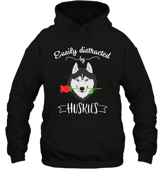 Easily Distracted By Huskies Shirt Hoodie Hoodie Black