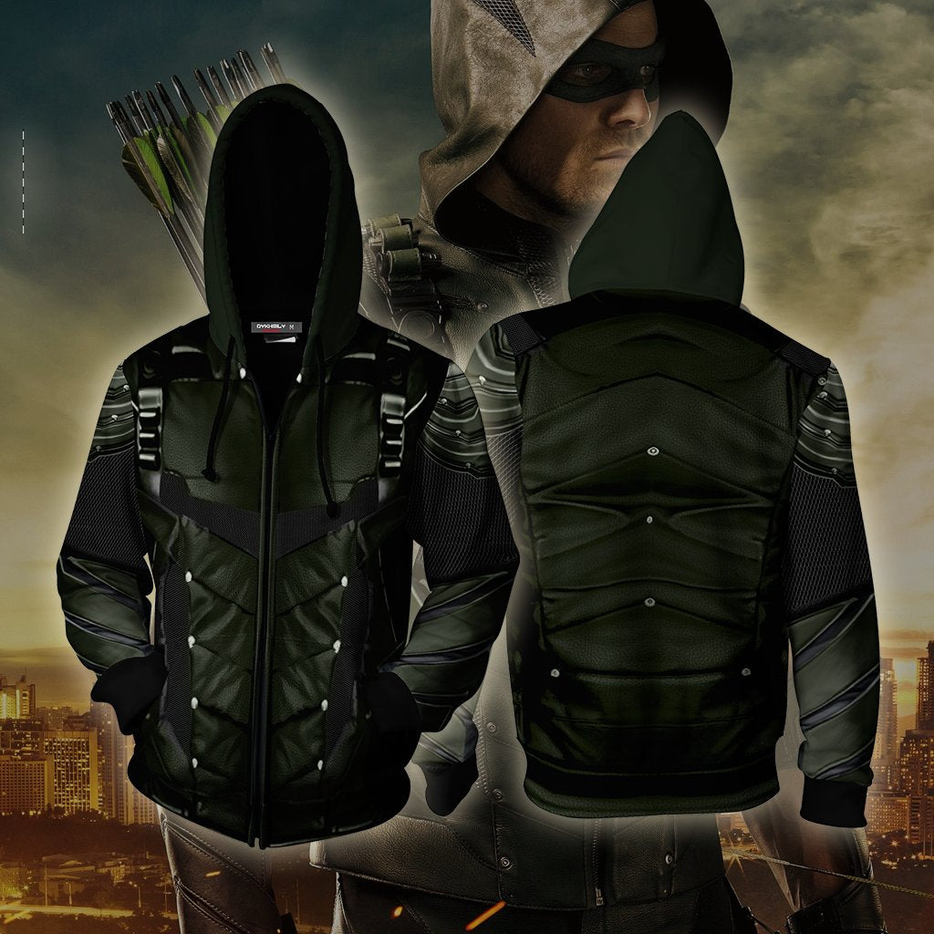 Arrow Oliver Cosplay Zip Up Hoodie Jacket 4XL