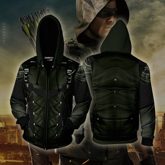 Arrow Oliver Cosplay Zip Up Hoodie Jacket 4XL