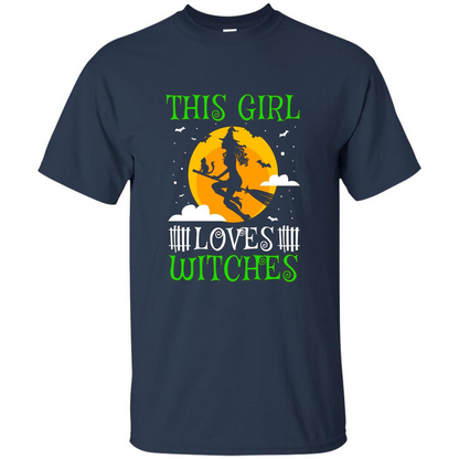 This Girl Loves Witches Witch Halloween T-Shirt Navy