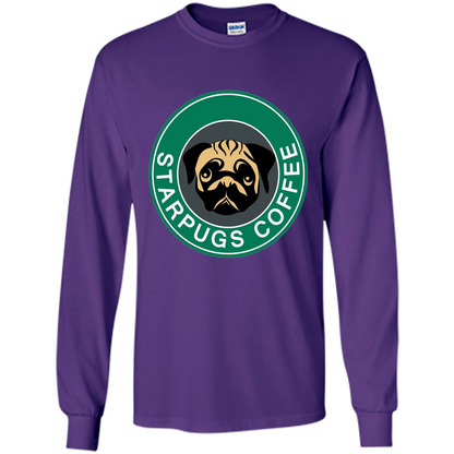 Starpugs Coffee T-shirt Pug Dog Lover T-shirt Purple