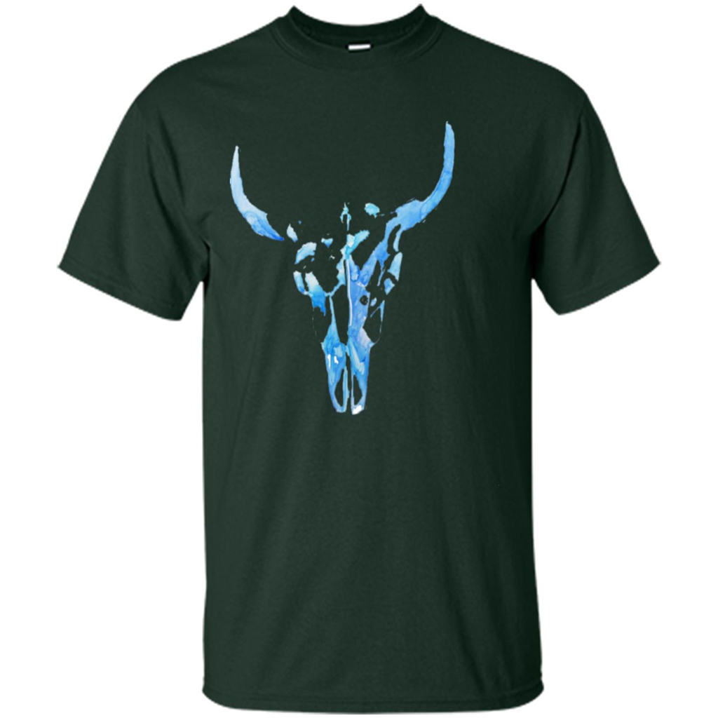 Watercolor Cow Skull T-Shirt Forest Green