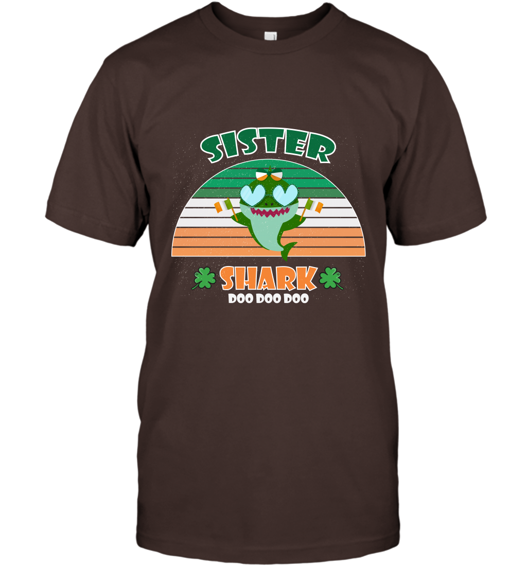 Irish Sister Shark Saint Patricks Day Family Shirt T-Shirt Dark Chocolate