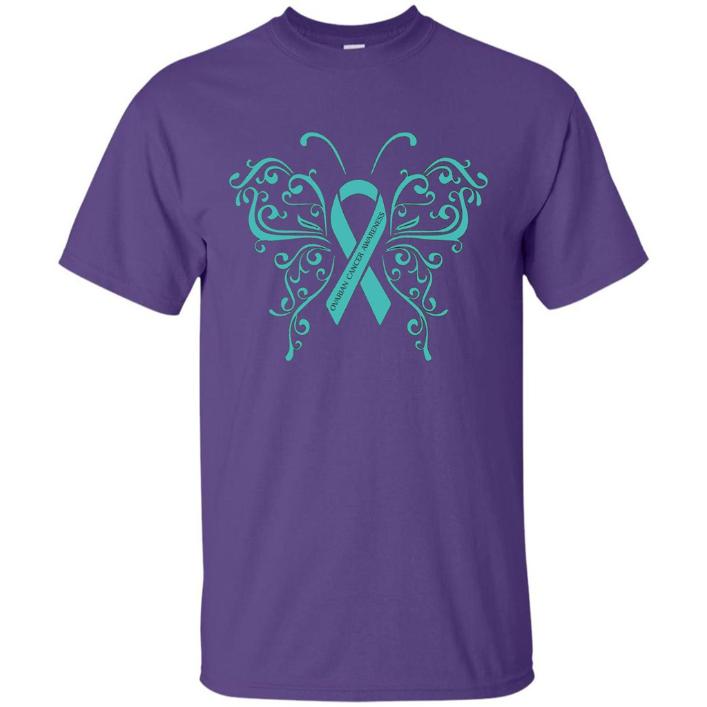 Ovarian Cancer Awareness Butterfly T-Shirt Purple