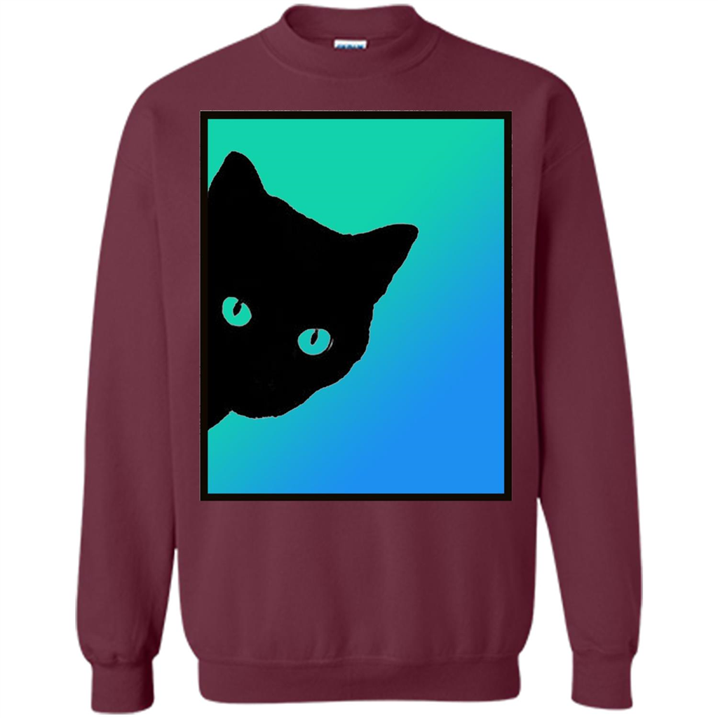 Cat Lover T-shirt Black Cat Blue Green T-shirt Maroon