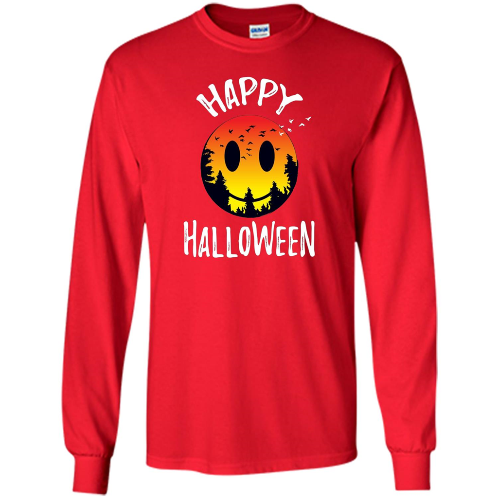 Cute Halloween T-shirt Spooky Camp Happy Face Emoji T-shirt Red