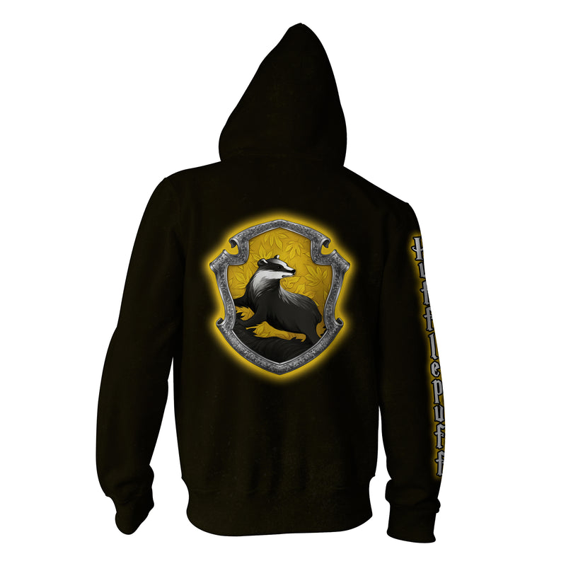 Hufflepuff Logo (Harry Potter) (Black) 3D Zip Up Hoodie - WackyTee