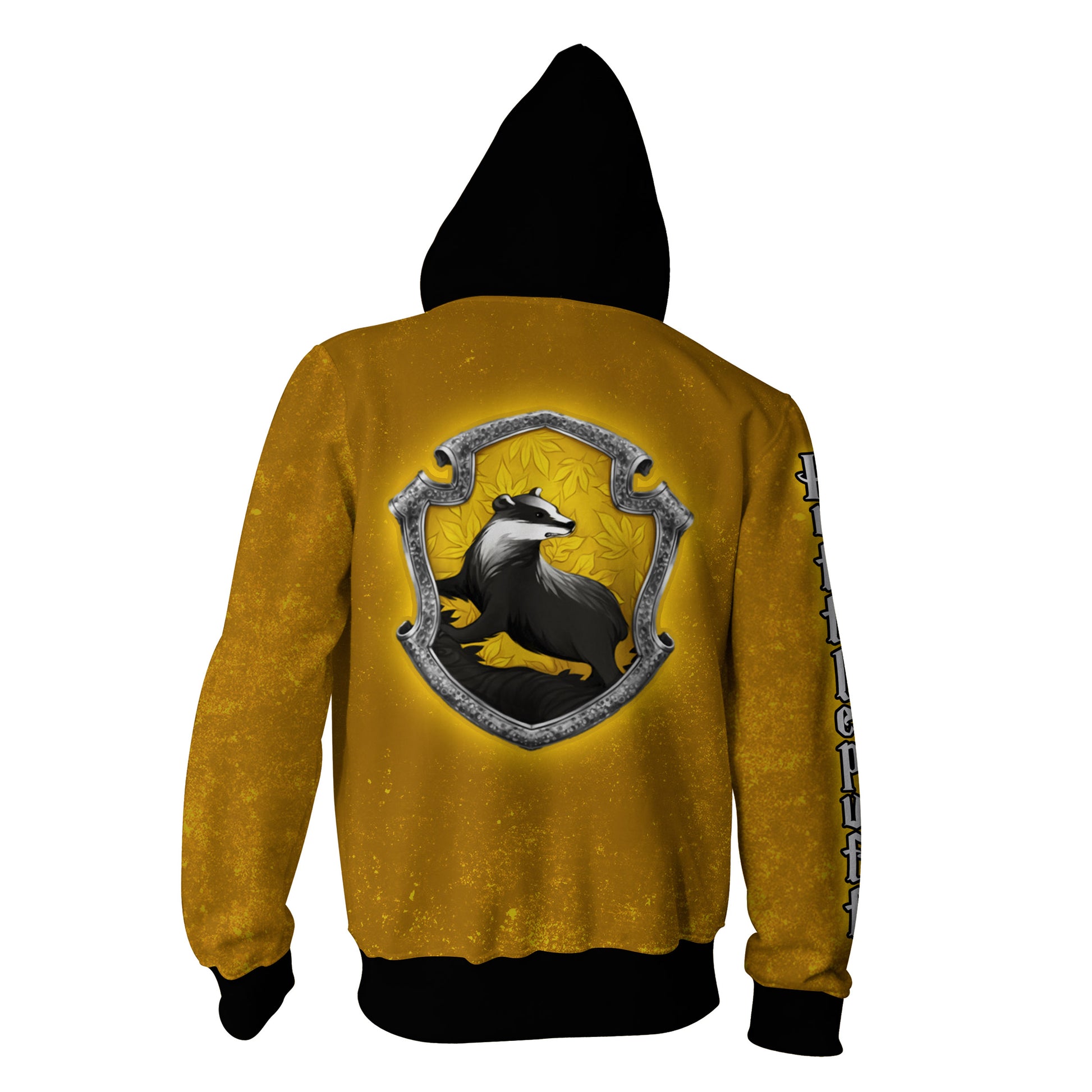 Hufflepuff Logo (Harry Potter) (Black Hood) 3D Zip Up Hoodie